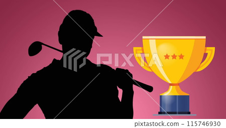 Image of golf player silhouette and cup over pink background Image of golf player silhouette and cup over pink background 115746930