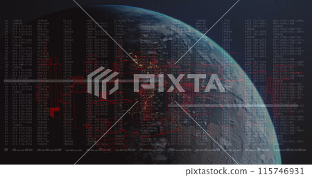 Image of globe and financial data processing over black background Image of globe and financial data processing over black background 115746931