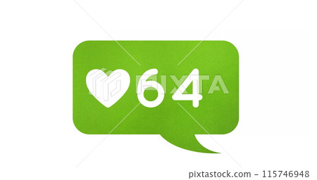 Digital image of a heart icon and increasing numbers on a white background 4k 115746948
