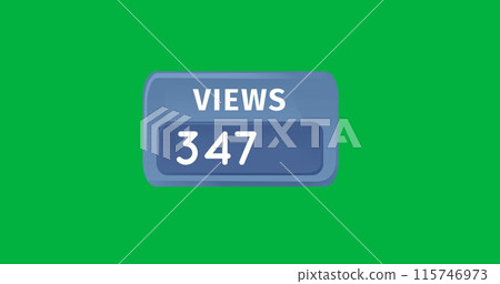 Digital image of a blue box containing numbers of views on a green background 115746973