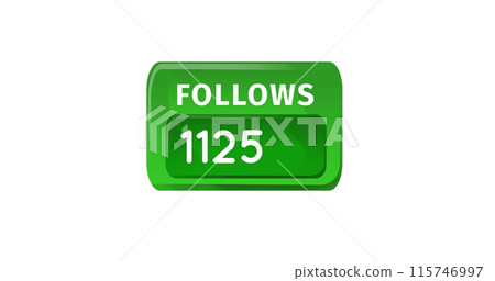 Digital image of a follower Icon in a green button increasing in number on a white background 4k 115746997