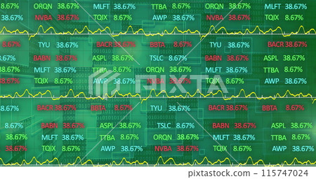 Image of stock market and binary coding over green background Image of stock market and binary coding over green background 115747024