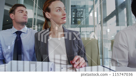 Image of financial data processing over diverse business people 115747036