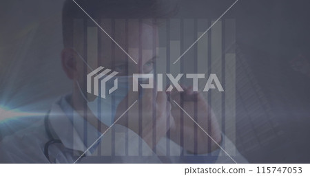 Image of data processing over caucasian male doctor with face mask 115747053