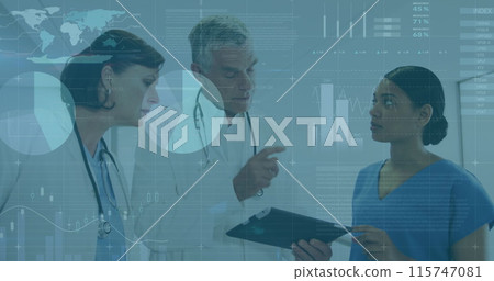 Image of data processing over diverse doctors Image of data processing over diverse doctors 115747081