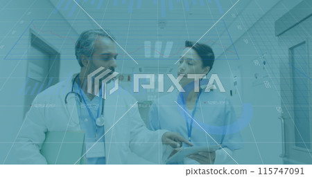 Image of data processing over biracial doctors Image of data processing over biracial doctors 115747091