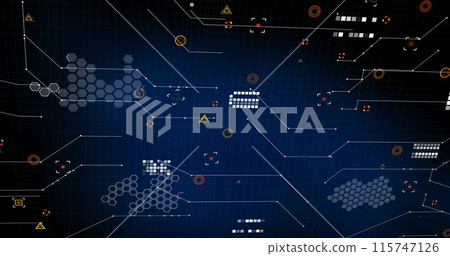 Image of markers and data processing over blue background Image of markers and data processing over blue background 115747126