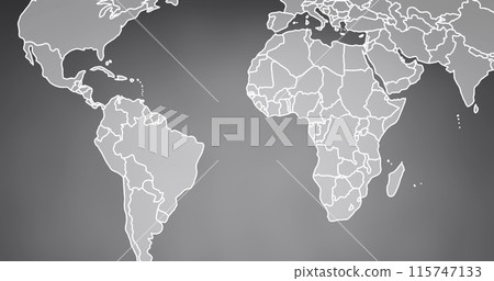 Image of world map with glowing contours moving on grey background Image of world map with glowing contours moving on grey background 115747133