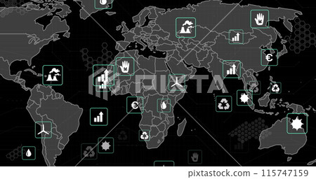 Image of eco icons and data processing over world map 115747159