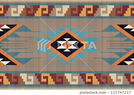 Navajo tribal vector seamless pattern. Native American ornament. Ethnic South Western decor style. Boho geometric ornament. Vector seamless pattern. Mexican blanket, rug. Woven carpet illustration. 115747217