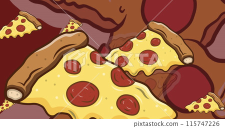 Image of pizza icons over over red background Image of pizza icons over over red background 115747226