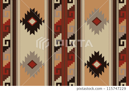 Navajo tribal vector seamless pattern. Native American ornament. Ethnic South Western decor style. Boho geometric ornament. Vector seamless pattern. Mexican blanket, rug. Woven carpet illustration. Navajo tribal vector seamless pattern. Native American ornament. Ethnic South Western decor style. Boho geometric ornament. Vector seamless pattern. Mexican blanket, rug. Woven carpet illustration. 115747229