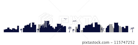 Set of silhouette illustrations of summer seaside townscapes Background illustrations Cityscape Set of silhouette illustrations of summer seaside townscapes Background illustrations Cityscape 115747252