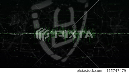 Data processing over security padlock icon and network of connections against black background Data processing over security padlock icon and network of connections against black background 115747479