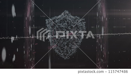 Image of financial graphs and digital shield on black background 115747486
