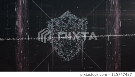 Image of financial graphs and digital shield on black background 115747487