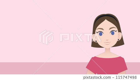 Image of caucasian businesswoman making presentation on pink background 115747498