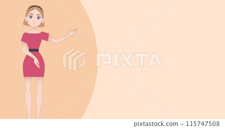 Image of caucasian businesswoman making presentation on orange background 115747508