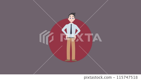 Image of caucasian businessman making presentation on purple background 115747518