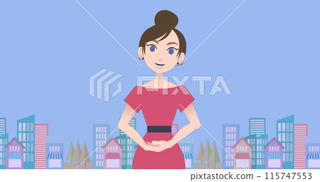 Image of caucasian businesswoman making presentation over cityscape 115747553
