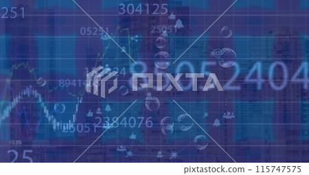 Image of data processing and cityscape on black background 115747575