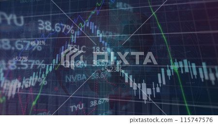 Image of data processing and shapes on black background 115747576