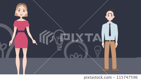 Image of caucasian businesswoman and businessmen making presentation over black background Image of caucasian businesswoman and businessmen making presentation over black background 115747596
