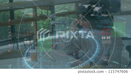 Image of network of connections and data processing over dark background Image of network of connections and data processing over dark background 115747606