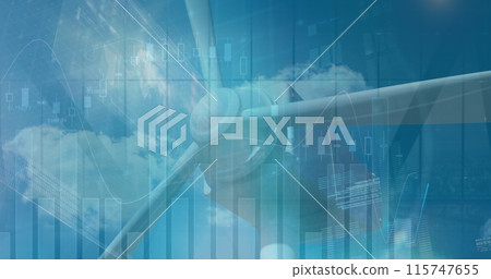 Image of graphs and data over wind turbine 115747655