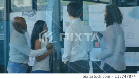 Image of scope scanning over diverse business people Image of scope scanning over diverse business people 115747874