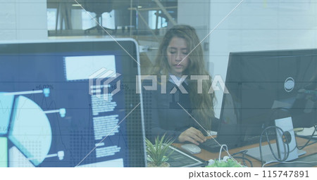 Image of financial data processing over business people working in office 115747891