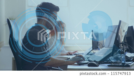Image of scope scanning over diverse business people Image of scope scanning over diverse business people 115747913