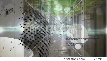 Image of globe and data processing over computer servers Image of globe and data processing over computer servers 115747996