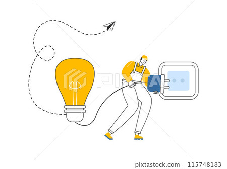 Lighting and Electricity Vector Illustration featuring a Light Bulb, Lamp, and Energy Maintenance Service Panel Cabinet for Technician Electrical Work Lighting and Electricity Vector Illustration featuring a Light Bulb, Lamp, and Energy Maintenance Service Panel Cabinet for Technician Electrical Work 115748183