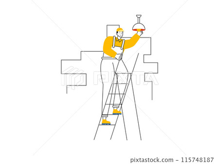 Lighting and Electricity Vector Illustration featuring a Light Bulb, Lamp, and Energy Maintenance Service Panel Cabinet for Technician Electrical Work Lighting and Electricity Vector Illustration featuring a Light Bulb, Lamp, and Energy Maintenance Service Panel Cabinet for Technician Electrical Work 115748187