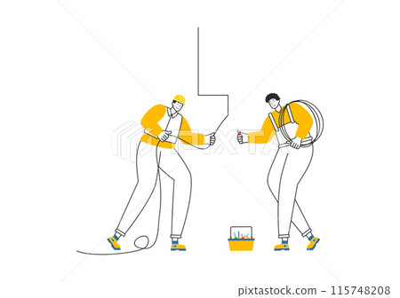 Lighting and Electricity Vector Illustration featuring a Light Bulb, Lamp, and Energy Maintenance Service Panel Cabinet for Technician Electrical Work Lighting and Electricity Vector Illustration featuring a Light Bulb, Lamp, and Energy Maintenance Service Panel Cabinet for Technician Electrical Work 115748208