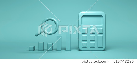 Calculation theme with calculator, bar graph and magnifying glass Calculation theme with calculator, bar graph and magnifying glass 115748286