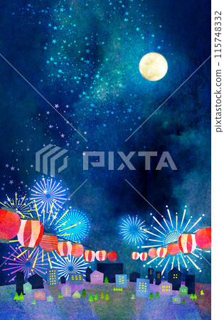 Fireworks shining in the summer night sky background material Fireworks shining in the summer night sky background material 115748332