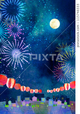 Fireworks shining in the summer night sky background material 115748333