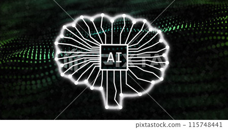 Image of ai data processing over green mesh and dark background 115748441
