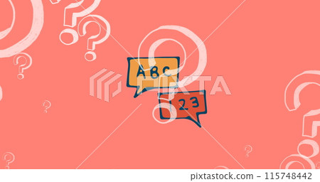 Image of question marks over speech bubble on pink background Image of question marks over speech bubble on pink background 115748442