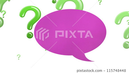 Image of speech bubble over question marks on white background 115748448