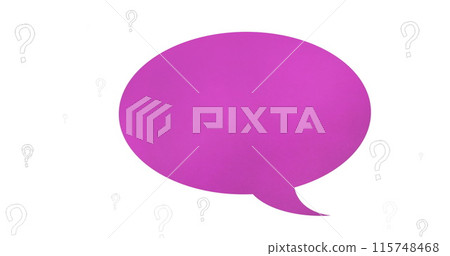 Image of speech bubble over question marks on white background Image of speech bubble over question marks on white background 115748468