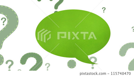 Image of speech bubble over question marks on white background Image of speech bubble over question marks on white background 115748470