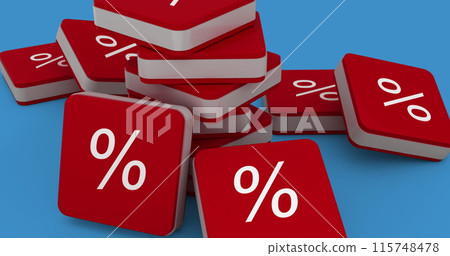 Image of percentage symbol on 3d square shape against blue background 115748478