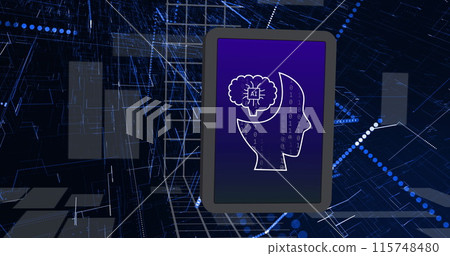 Image of ai data processing over tablet and dark background 115748480