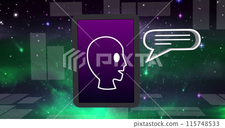Image of ai data processing over tablet and dark background 115748533