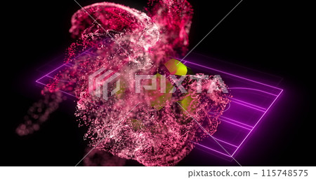 Image of pink digital wave over neon purple soccer field layout against black background 115748575