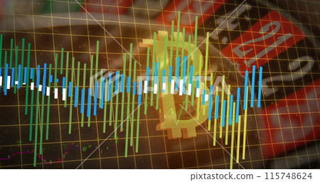 Image of financial data processing over bitcoin symbol 115748624