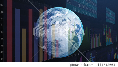Image of financial data processing over globe Image of financial data processing over globe 115748663